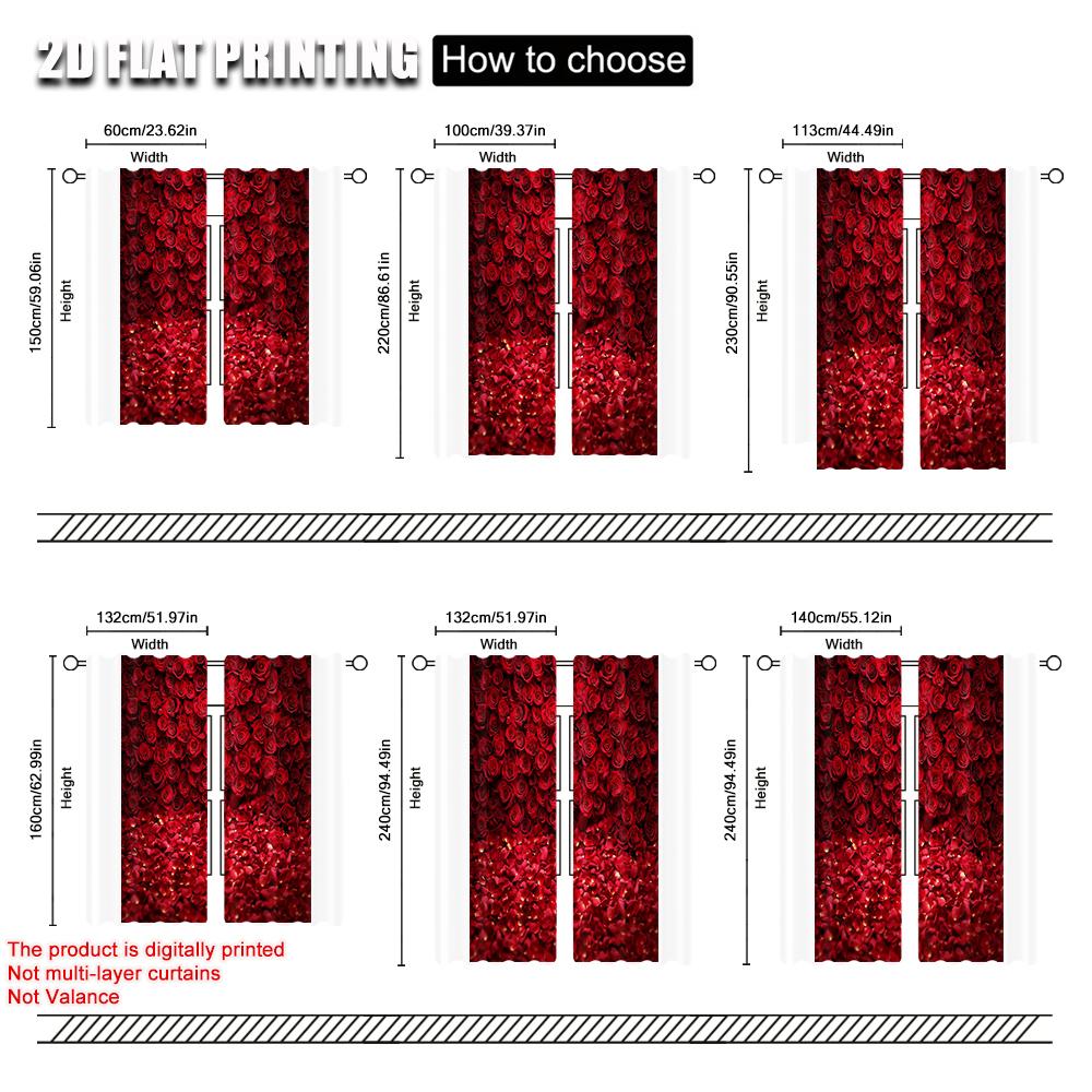 2pcs, Curtains&Drapes 2D Print Red Rose Floral Machine Washable (without Rod) Decorations For Home for Bedroom and Various Room