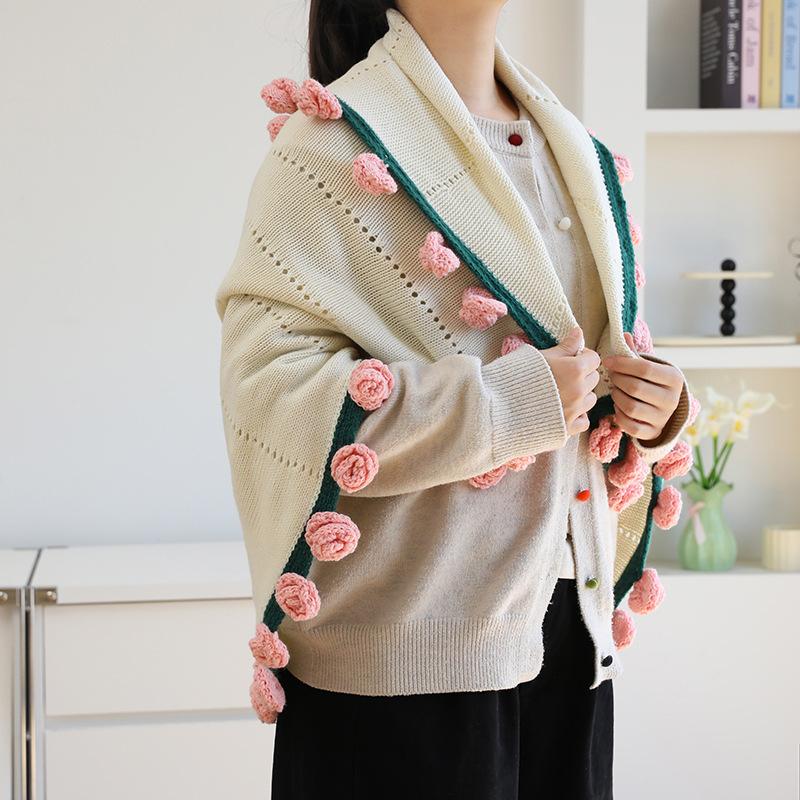 Round Rose Bundle Blanket Office Nap Yarn Ball Flower Carpet Hand Woven Blanket Foldable Into A Rose Bouquet Shape