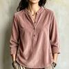Chemise à Manches Longues Boutonnée Col en V en Velours Côtelé pour Femme, Style Décontracté
