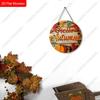 Hello Autumn Pumpkin Acorn Maple Leaf Round Wooden Hanging Sign, 2D Flat Printed Fall Front Door Decor, Vintage Farmhouse Autumn Wall Ornament Gift
