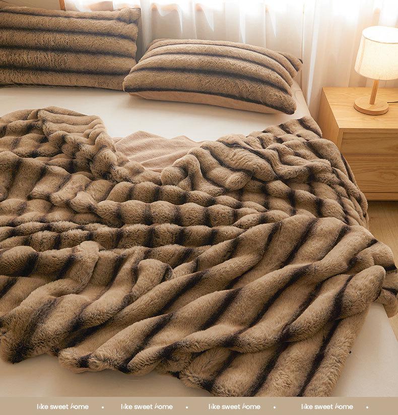 Tlustá zimní flanelová deka třídy A - Nap z králičí srsti a korálové rouno přehoz na postel