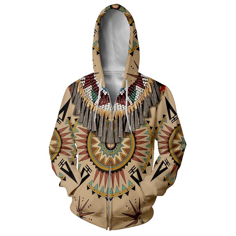 Men's Tribal Hoodie Hoodies Sweatshirt Vintage Ethnic Style Hooded Zipper section 1 Zipper 10 Designer