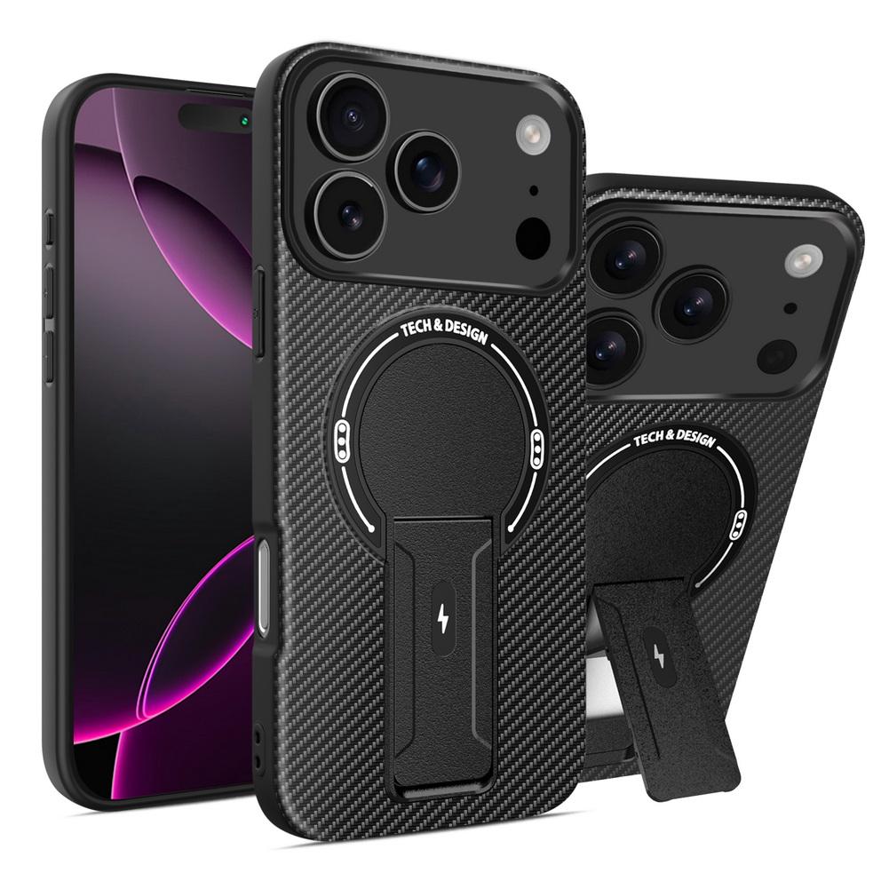 Carbon Fiber Invisible Stand Holder Built-in Magnetic Ring Case for iPhone 17 Pro Max 17 Air 16e 16 15 Plus 14 + 13 12 11 Cover