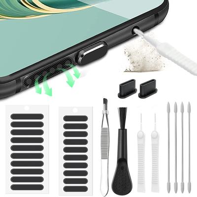 66 Stück Handy-Staubstopfen Lautsprechernetz Aufkleber mit Pinzette für iPhone 16 Samsung Xiaomi Ladeanschluss Schutz Reinigungsset