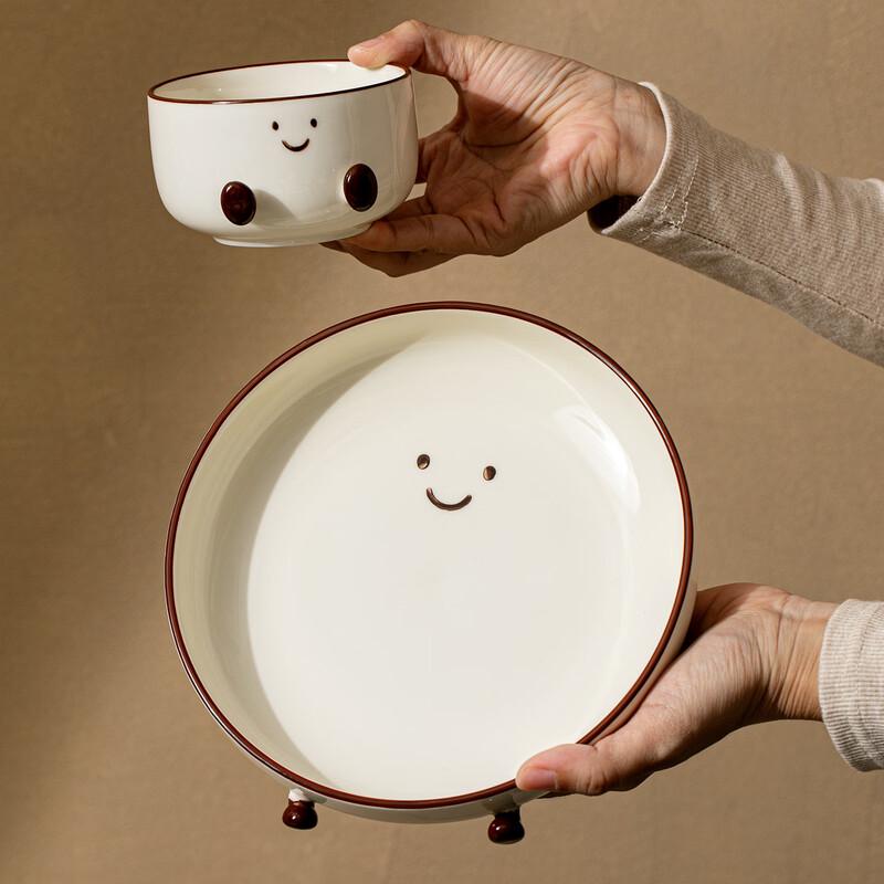 ZISIZ Cute Cocoa Bean Cartoon Divided Ceramic Plate Set