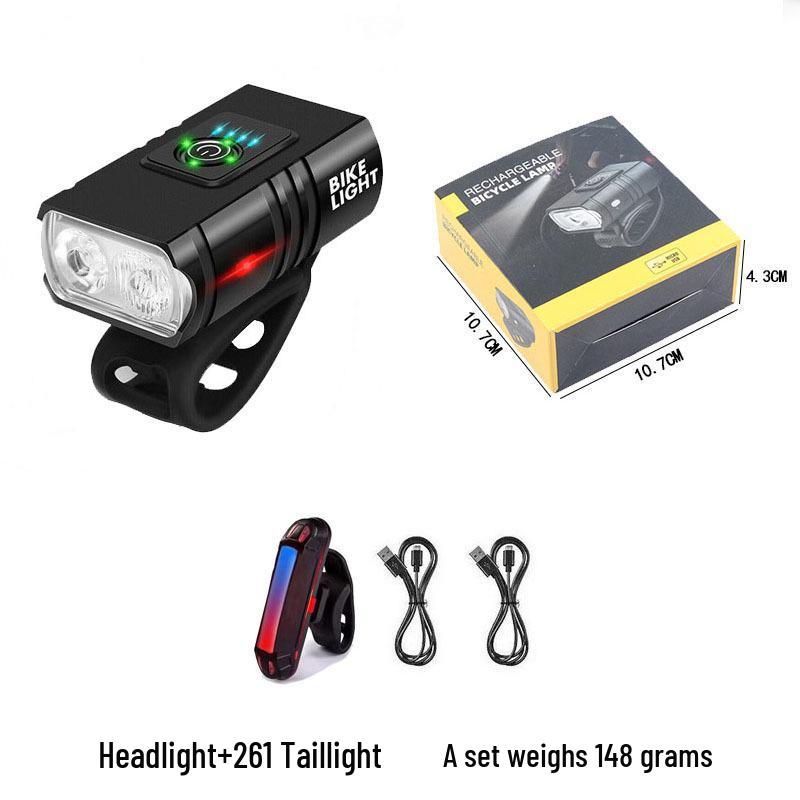 Aluminum Alloy Bike Headlight & Taillight Set: High-Brightness with Power Display for Night Riding