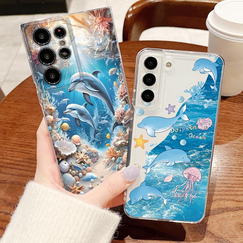 Starry Sea Dolphin Adventure Phone Case For Samsung S26 S25 Ultra S24 Plus S22 S23 S21 FE A54 A15 A35 A55 A16 A36 A56 A17 A37 A57 5G Clear Soft Cover