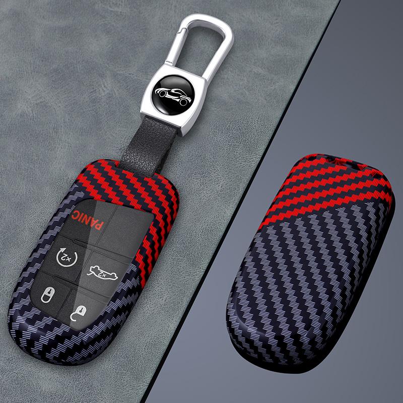 Carbon Car Key Cover Fob Case Shell for Jeep Grand Cherokee Dodge Dart Journey RAM 1500 Charger Challenger Durango Chrysler 300