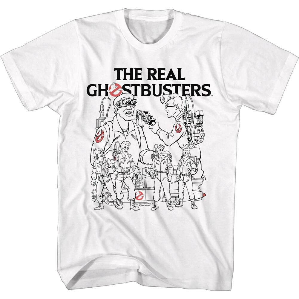 The Real Ghostbusters Cartoon Buster Group Line Art Men s T Shirt 3XL