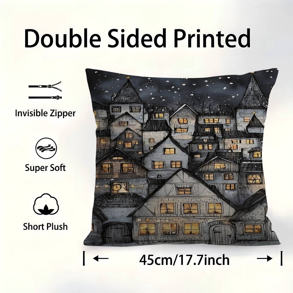 Winter Holiday Town 45*45cm Cushion Cover Pillow Cover Decor Pillowcase Home Pillowcase For Couch Pillow