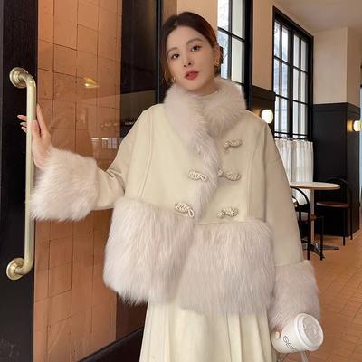 Elegant Chinese Style Women's Down Jacket with White Duck Down, Coat and Fur for Autumn and Winter