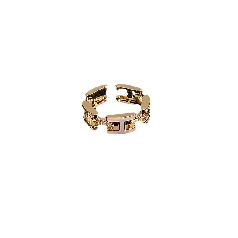 Elegant Enamel Drip Glaze Diamond H Ring: Adjustable High-End Geometric Women's Fashion Accessory
