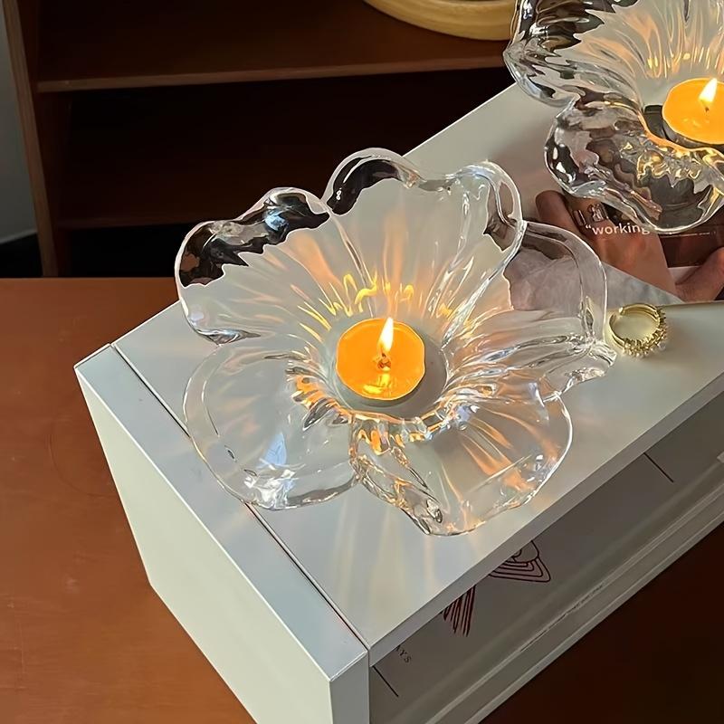 Elegant Glass Flower shaped Candle Holder Tabletop Decor Handmade Floral Decor Elegant Glass Candle Holder Decor Holiday Gift