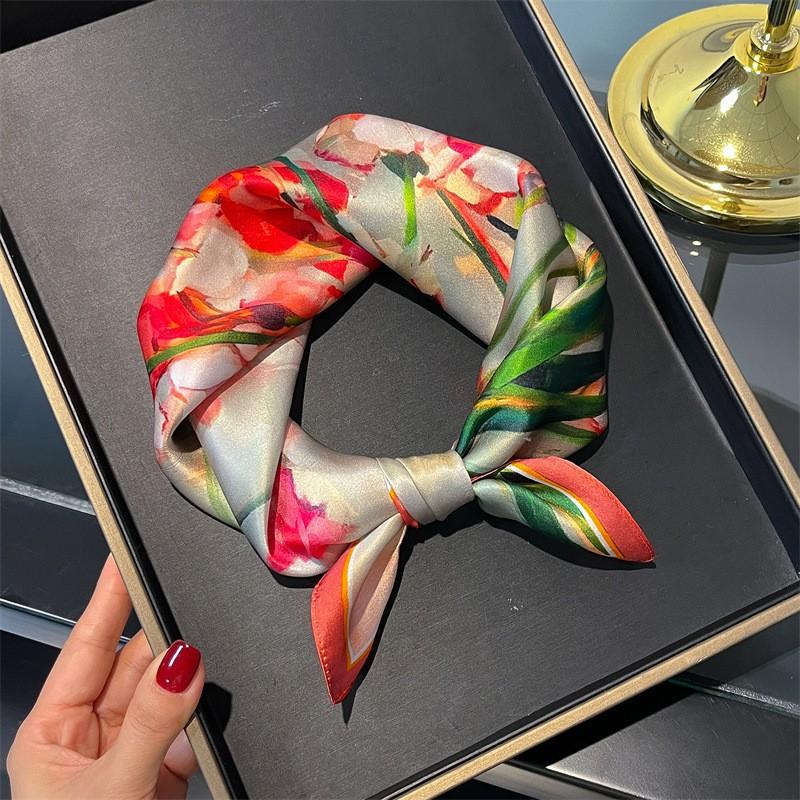 100% Pure Silk Square Scarf Women Lightweight Fashion Accessory In Plum Red Wear 53x53cm