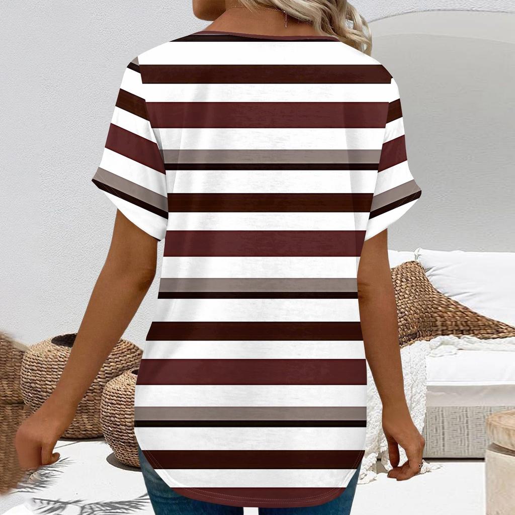 Damen Kurzarmshirts V-Ausschnitt Print Tops Freizeitoberteile Basic Tees Bluse Lockere Oberteile