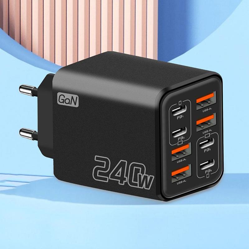 240W Gan Usb C Charger 8 In 1 Fast Charging Phone Charger Power Adapter For Eu/Us/Uk Plug Wall Charger