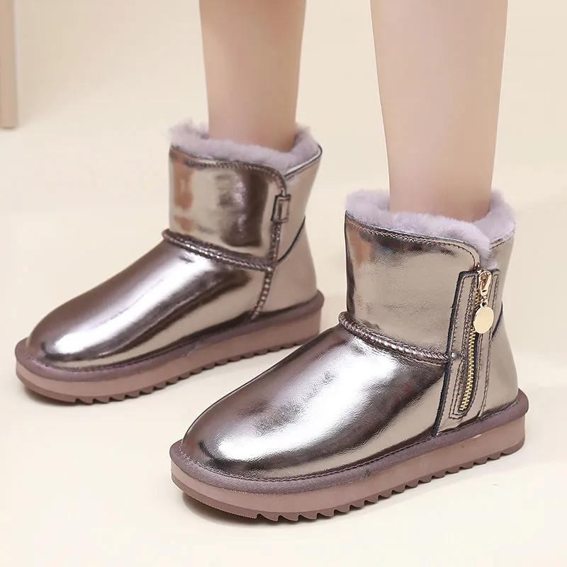 

Women s Winter Glossy Waterproof Insulated Snow Boots with Slip-Resistant Soft Soles 35