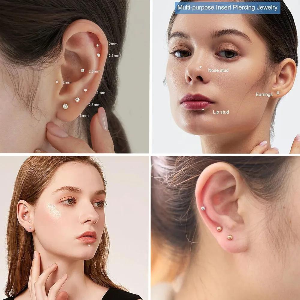 10/50PCS G23 Titanium Piercing Labret Lip Studs 16G CZ Internally Threaded Stud Earring Lip Ring Tragus Cartilage Helix Jewelry