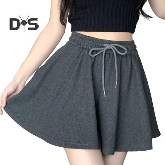 

Женские летние шорты, эластичные, с высокой талией, регулируемые, с завязками, повседневные шорты с карманами, однотонные, широкие шорты M серый