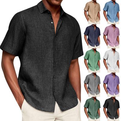 Men's Vintage Button Down Bowling Shirts Short Sleeve Summer Beach Shirt