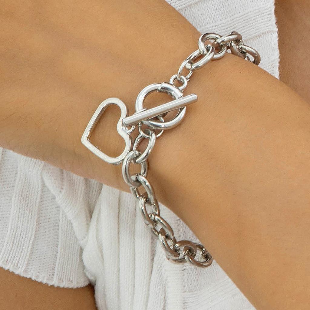 Vintage Punk Ins Blogger Love Pendant, Metallic Texture Exaggerated Thick Chain Hip Hop Fan Necklace