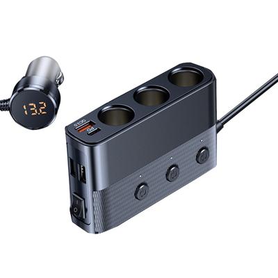 128W Car ChargerAdapter 3 Socket Splitter Charge 4 USB Ports Voltage Display with Independent Switches for Phone Tablet
