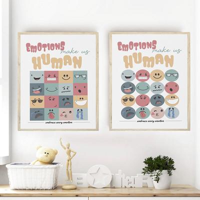 Emotions Make Us Human Print Wall Art Poster Home Decor Catoon Expression Inspirational Quote Canvas Painting For Kids Bedroom
