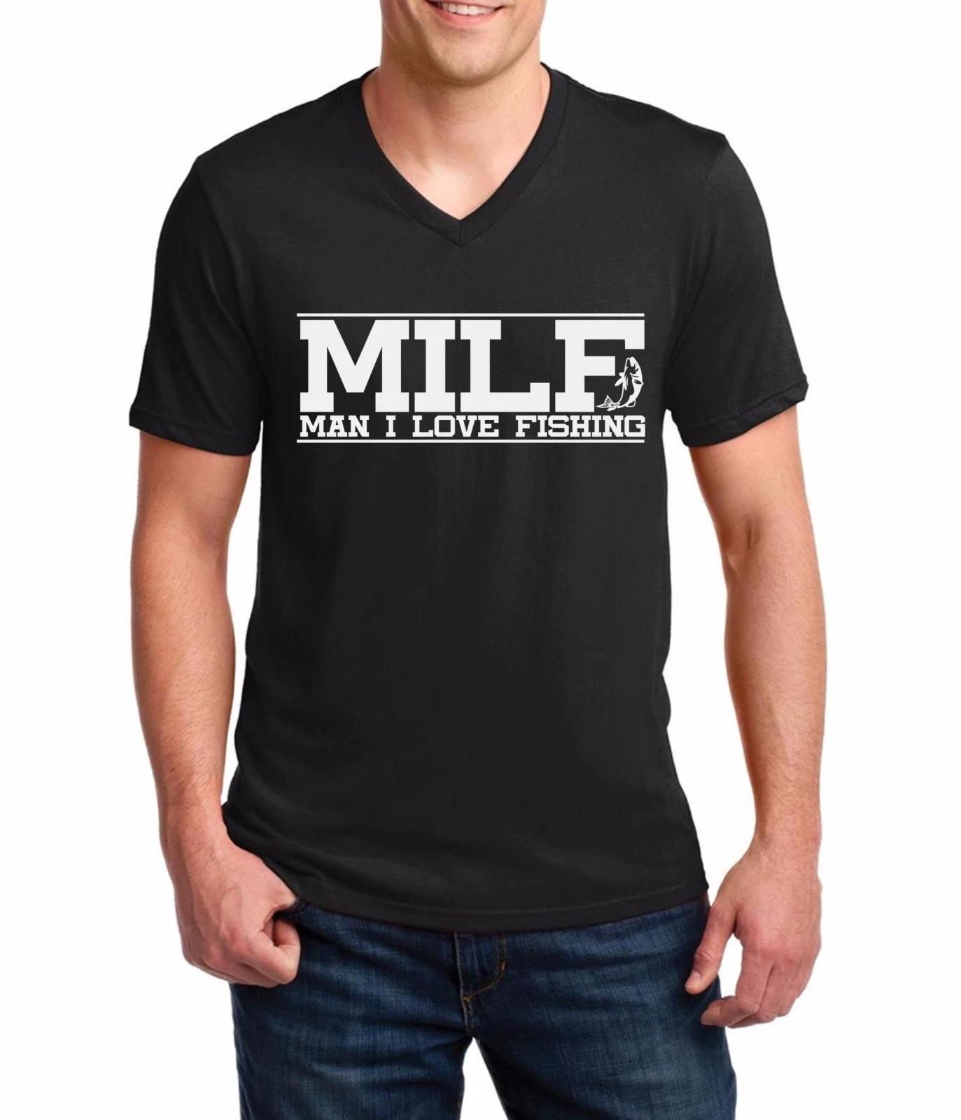 V-neck MILF Man I Love Fishing Shirt Funny Slogan Performance Fisherman Gift Tee S