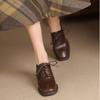 Women's Soft Leather Round Toe Chunky Heel Lace-Up Shoes, British Style, Spring/Autumn 2025
