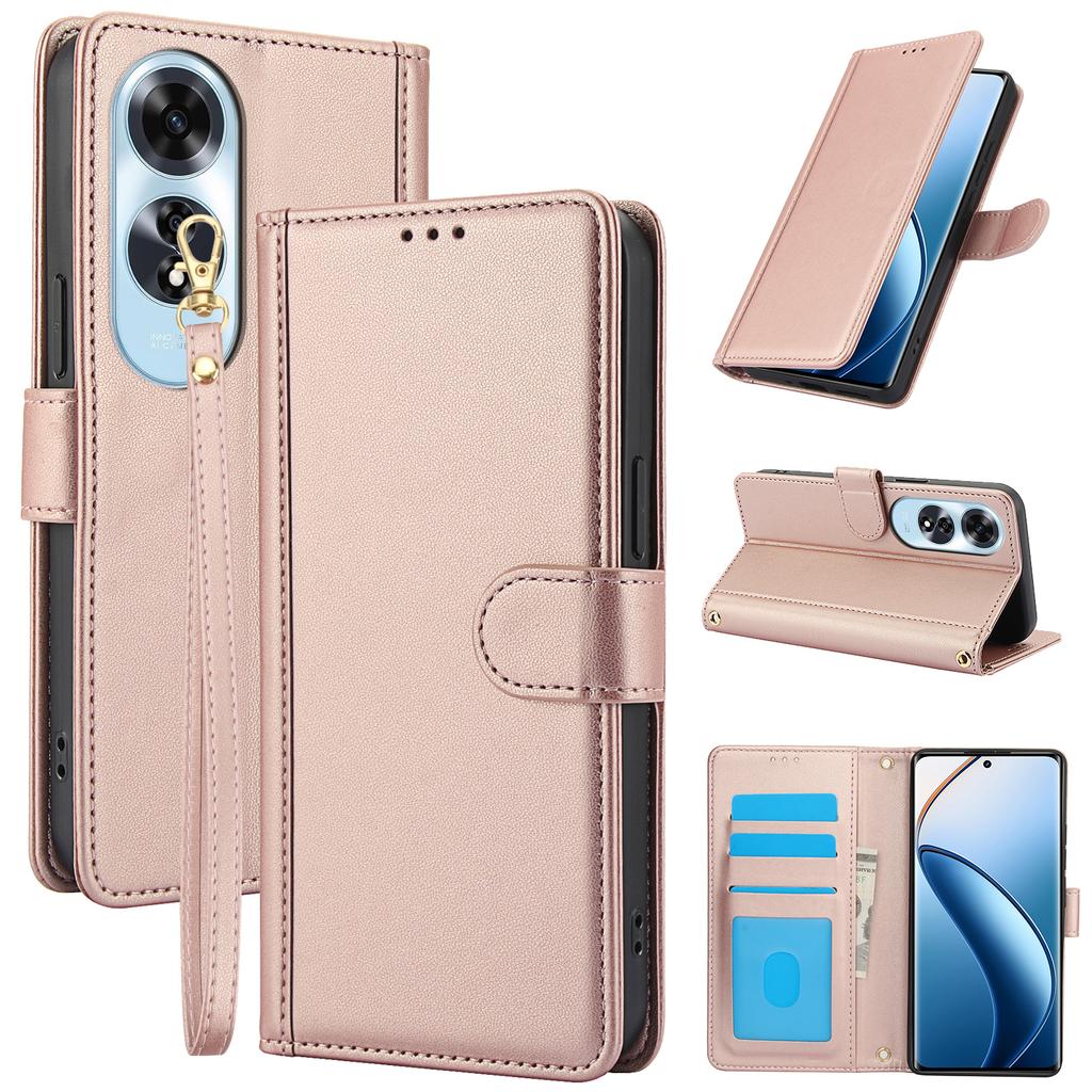 SY-003 For Oppo A60 4G Case PU Leather Stand View Phone Wallet Cover with Hand Strap