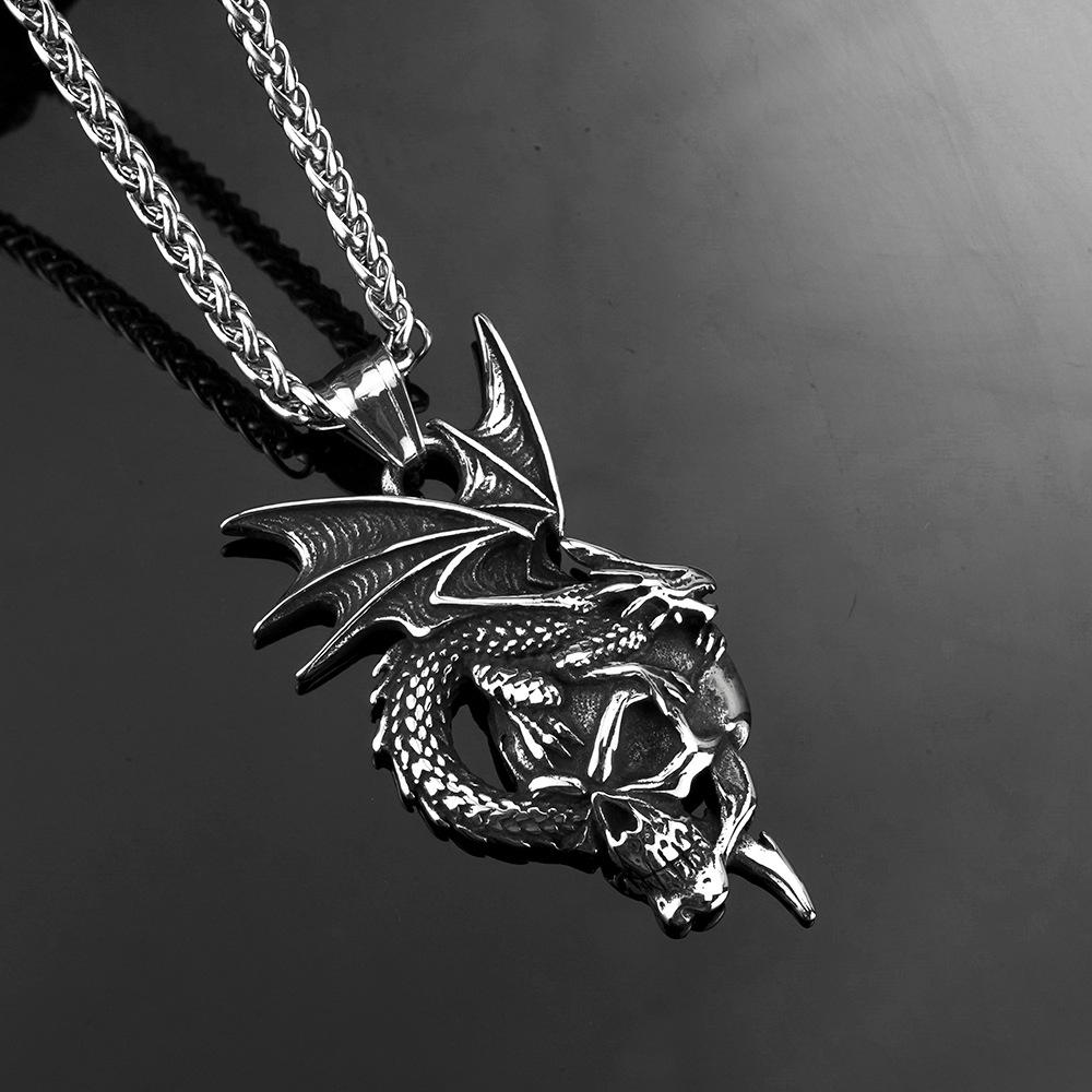Vintage Dragon Skull Pendant Stainless Steel Men's Necklace