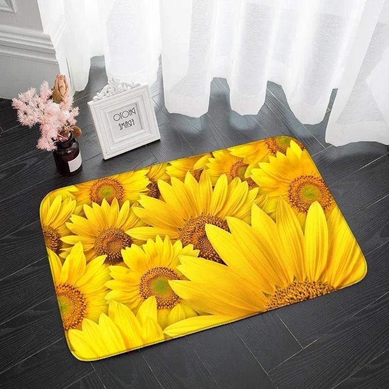 Kitchen Mat with Sunflower Pattern Hallway Non-slip Rug Suitable for Kitchen Living Room Porch Balcony Spring Home Decor Welcome