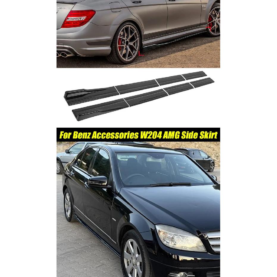 For Mercedes Benz Accessories W204 C63 C180 C200 C260 C300 AMG Car Side Skirt Extension Rocker Panel Splitters Winglet Lip Body