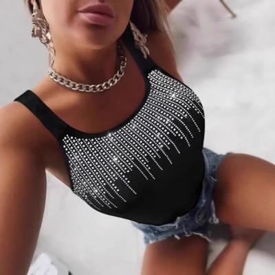 Evropský a Americký Spice Girls Styl Horký Vrtaný Diamantový Podvazkový Tílko, Dámský Univerzální Vnitřní a Vnější Oblečení Top
