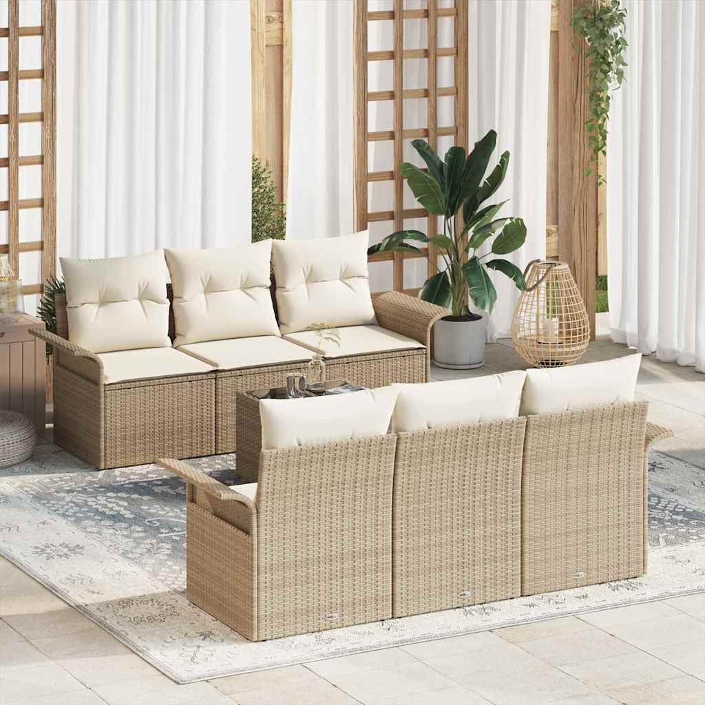 Garden Sofa Set with Cushions 7 Pcs Beige Poly Rattan