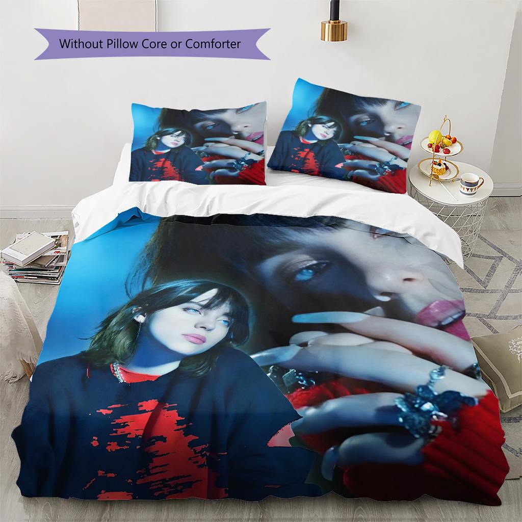 Billie Eilish Pattern Bedding,Quilt Set Quilt Cover Pillowcase Home Birthday Gift (1 * Duvet Cover + 2 * Pillowcase, Without Core)