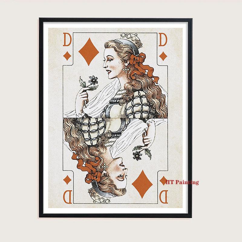 Vintage Poker Ace of Hearts Playing Cards Canvas Painting Queen And King Wall Art Pictures Room Home Club Bar Pub Decor Unframed