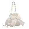 1 Piece Ladies Nylon Bucket Bag Fashion Bow Ornament Women'S Bag Beaded Handbag Chain Crossbody Bag Premium Durable