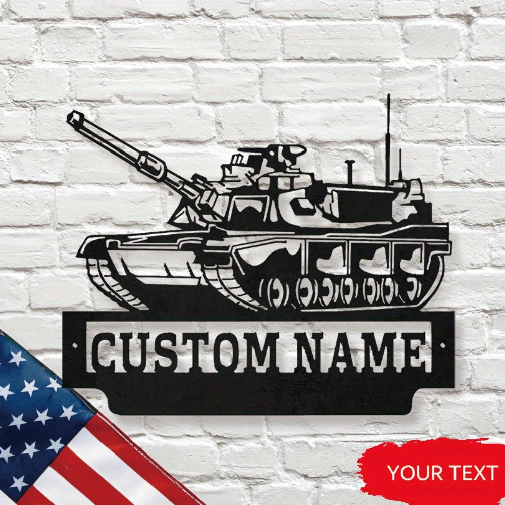 Vintage Army Tank Metal Emblem - Customizable Wall Decor, Power-Free, Premium Metal Sign, Wall Sculpture
