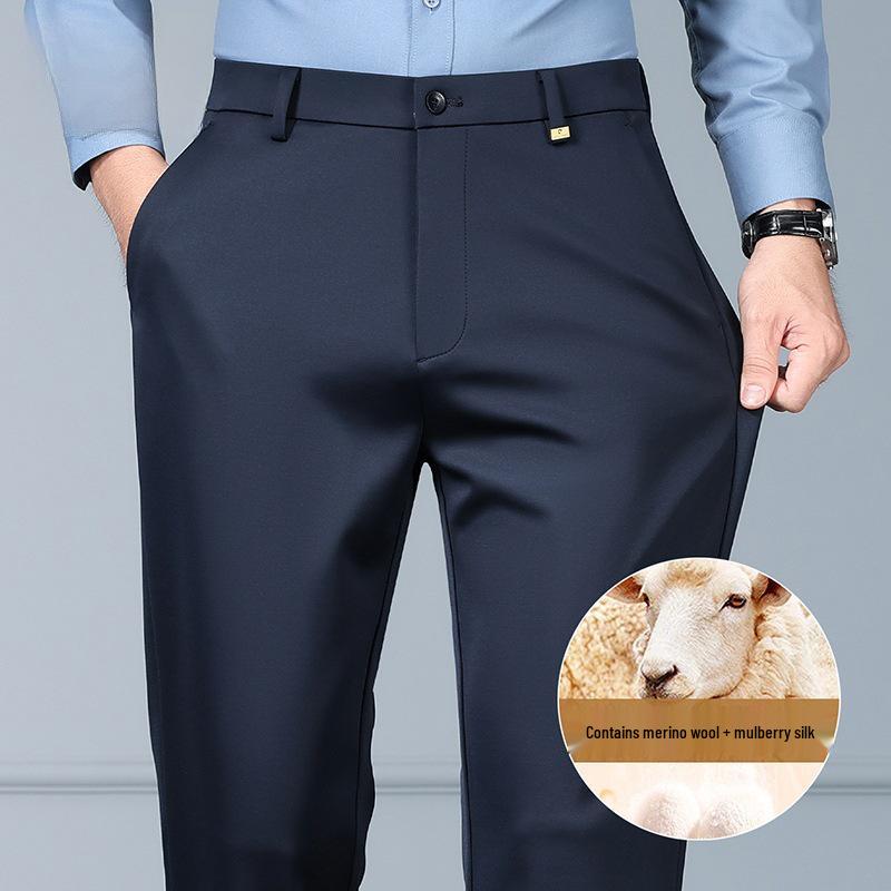 Tide Men's Lamb Wool Casual Straight-Leg Pants for Autumn/Winter - Business Casual Style