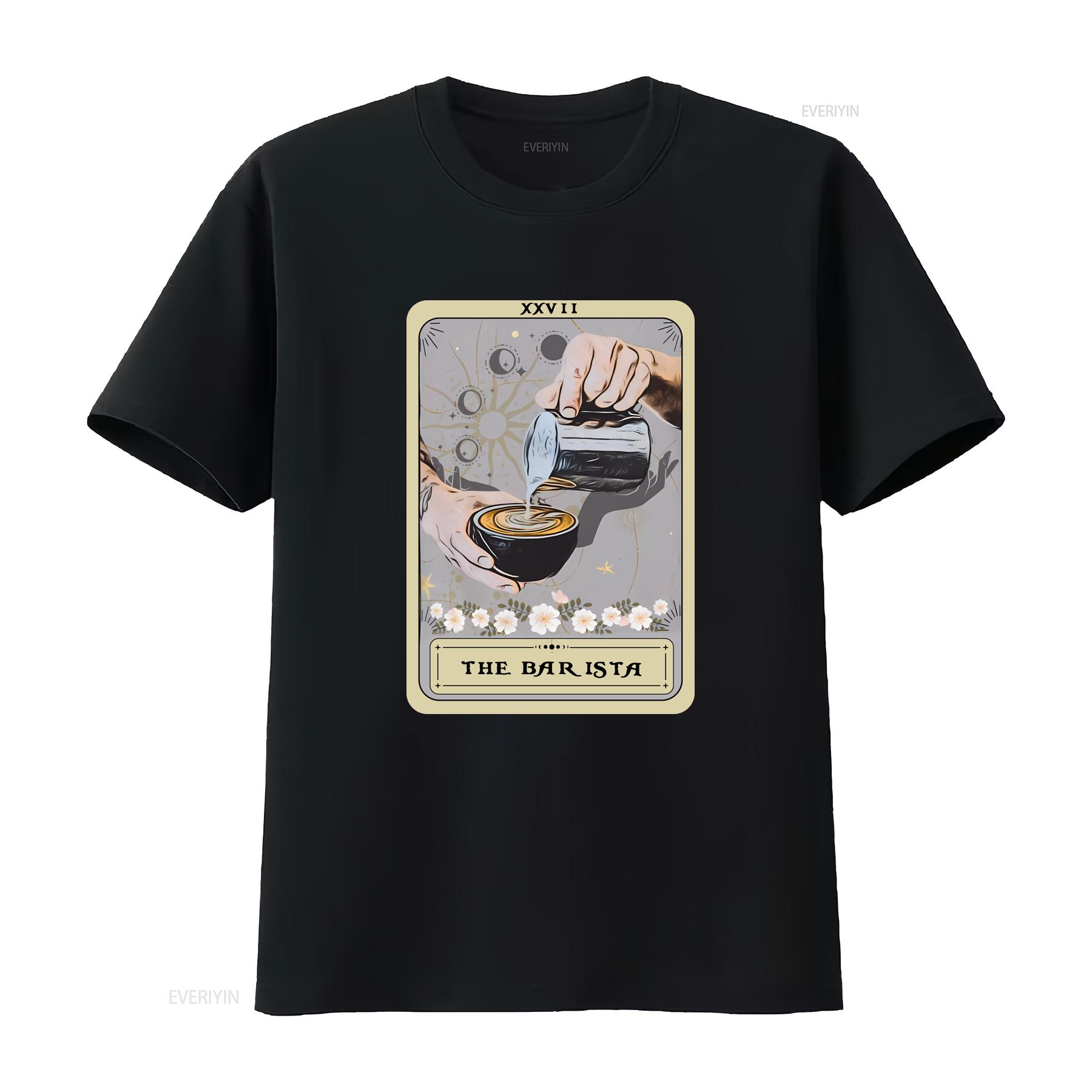 

Barista T Shirt Tarot Card s Coffee Lover vintage Washed graphic Breathable Comfortable Top For Everyday Wear Casual 4XL