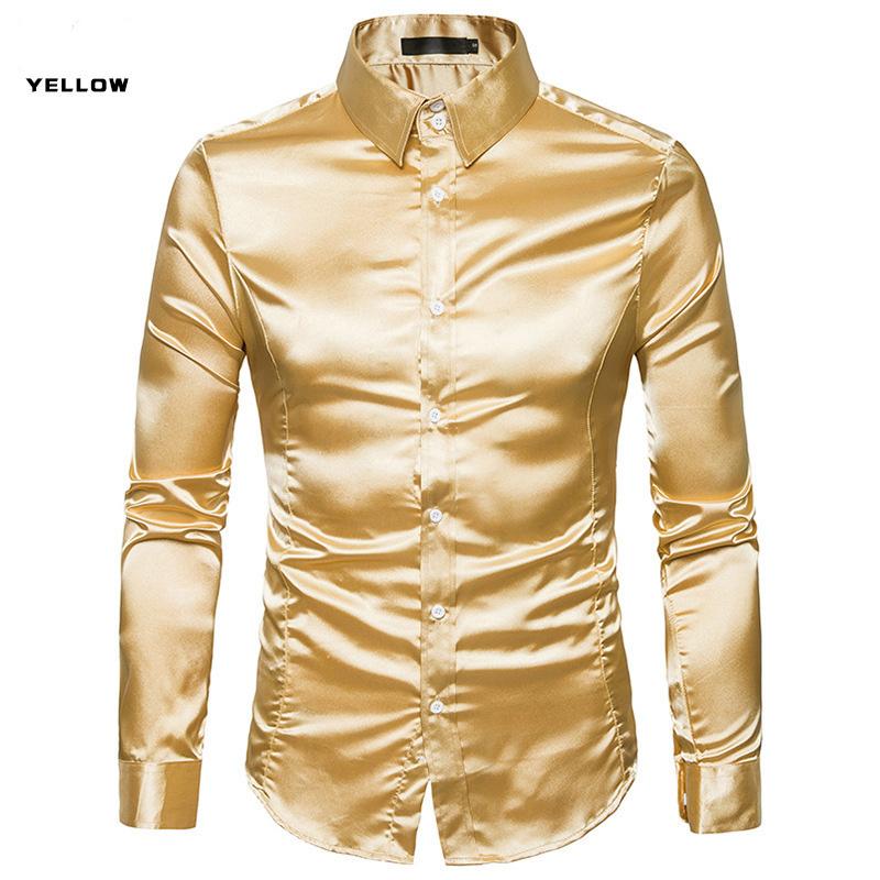 New Spring And Autumn Winter Men'S Solid Color Casual Shirt Men'S Fashion Trend Bright Face Collar Long Sleeve European Size Shirt