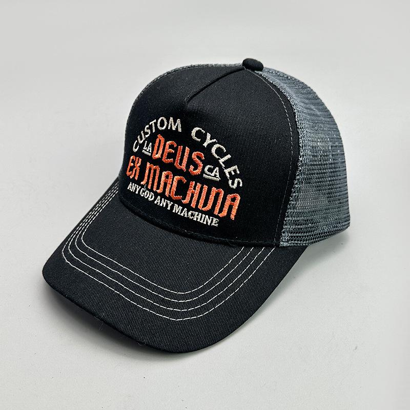 Frühling und Sommer Amerikanischer Retro-Druck Deus Buchstaben Baseballkappe Herren und Damen Street Trucker-Mütze Atmungsaktiv Sonnenschutz Outdoor