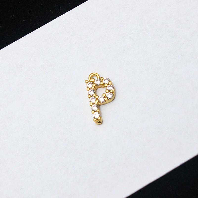 Copper-Plated Gold Micro-Inlaid Diamond English Letter Pendant: 26 Charm Options for Necklaces or Earrings