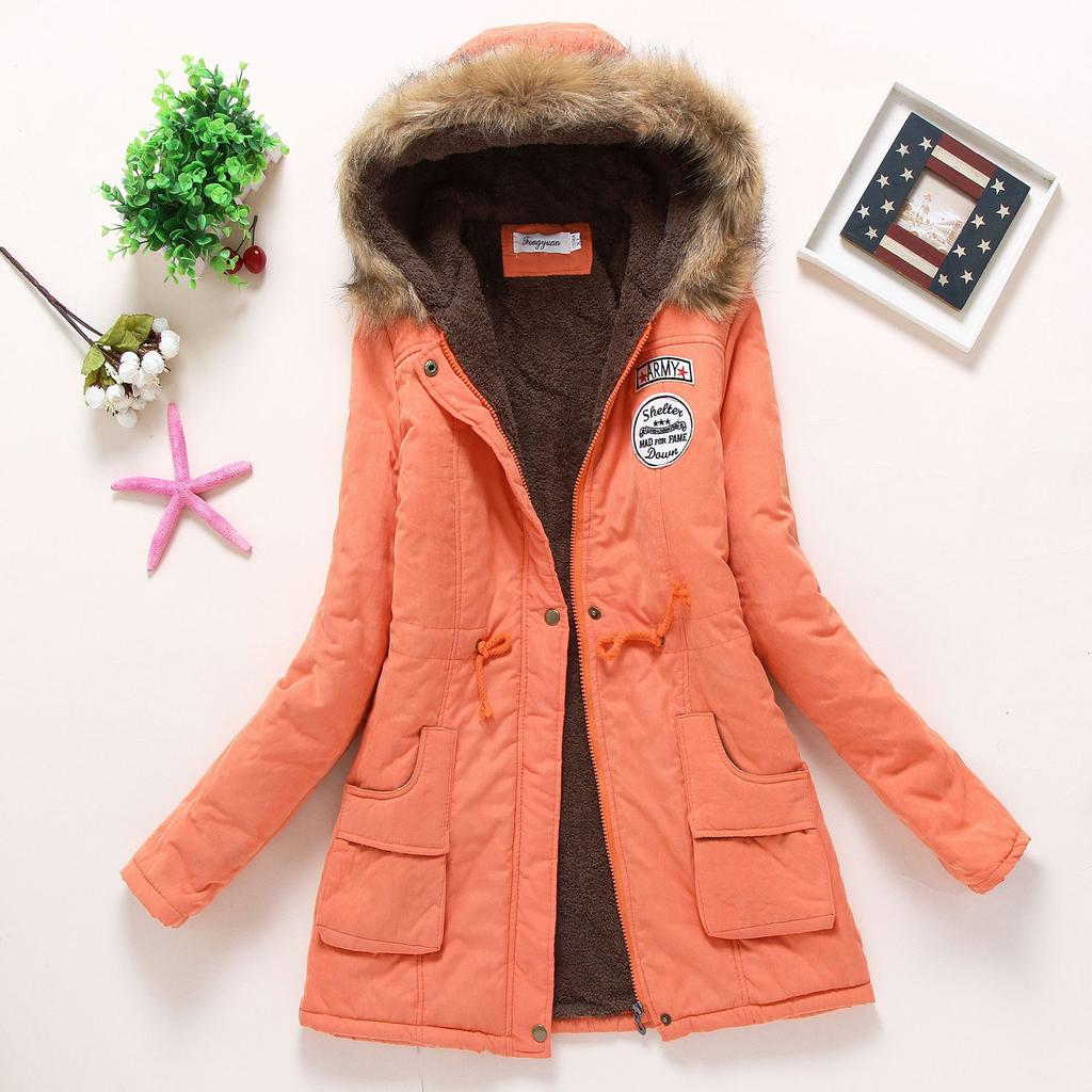 Herbst Winter Frauen Baumwolle Jacke Gepolsterte Casual Mantel Pelz Kragen Mit Kapuze Parkas Wattierte Mantel Outwear Military Parkas Plus Größe dicke Mäntel
