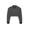 X Disney Collaboration FW23 Short Embroidered Logo Striped Long Sleeve Polo Shirt Women Tops Black White VN000H1YBLK