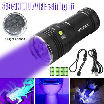 High Power 395nm/365nm UV Flashlight Rechargeable Torch Curing Cat Dog Stain Marker Money Scorpion Fluorescent Check Lamp