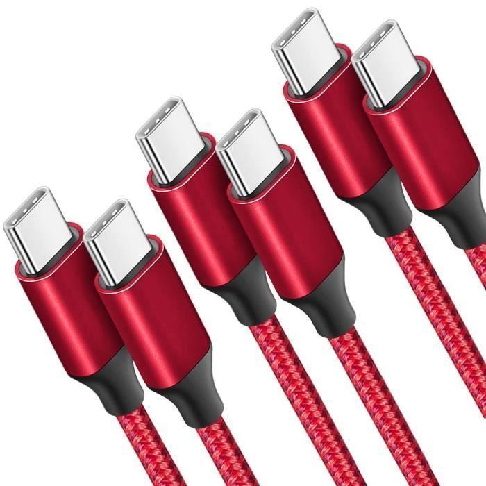 3x Câble USB-C vers USB-C Charge Rapide pour Samsung Galaxy Xiaomi Redmi - Nylon Tressé Rouge 1M