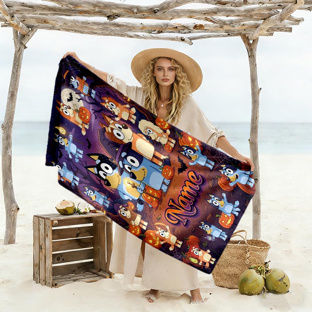 Halloween Bluey Family Customize Your Name Beach Towel Quick-Dry Soft Microfiber Portable for SwimmingBeachCamping Travel Beach AccessoriesGym