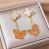 Luxurious Four-Leaf Clover & Tiger's Eye Butterfly Earrings for Women